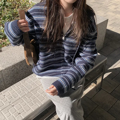 Wool striped knit hoodie
