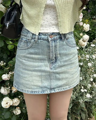 Washed denim mini skirt