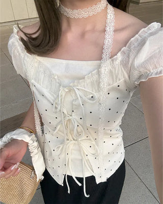 Dot pattern layered blouse with string