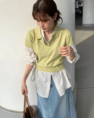 Button Collar Knit Polo Top