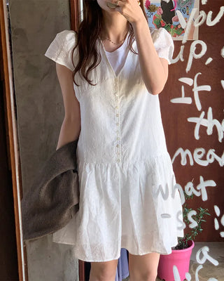 Punched Shirring Mini Dress