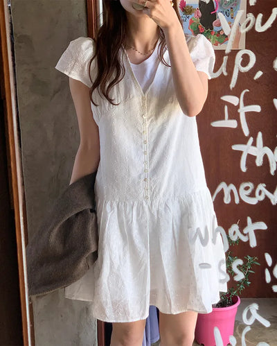 Punched Shirring Mini Dress
