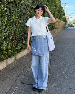 Washed wrap wide denim