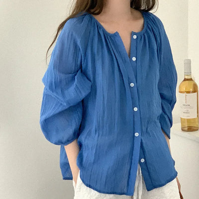 Sheer Crew Neck Long Sleeve T-Shirt
