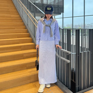 Striped cotton long skirt