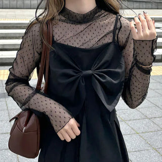 Dot pattern sheer T-shirt