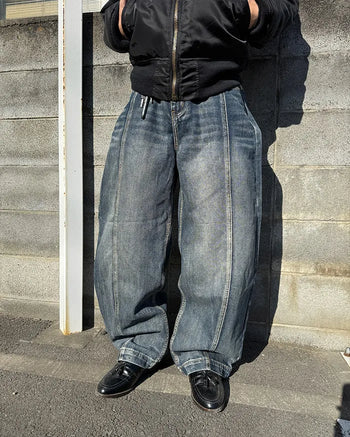Brushed wide-leg denim pants
