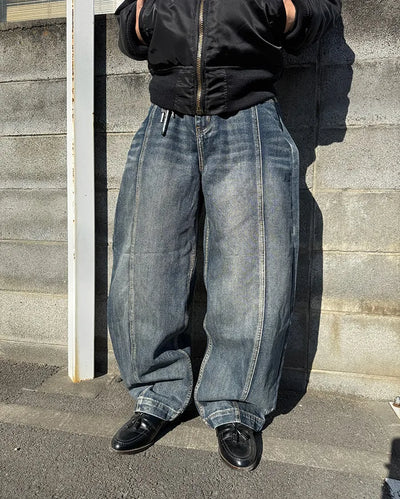 Brushed wide-leg denim pants