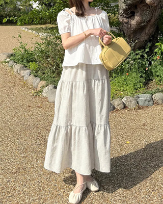 Checked long skirt