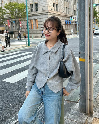 Loose-fit color knit cardigan
