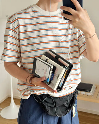 Trendy striped short-sleeved T-shirt