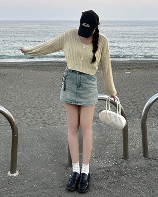 Washed denim mini skirt