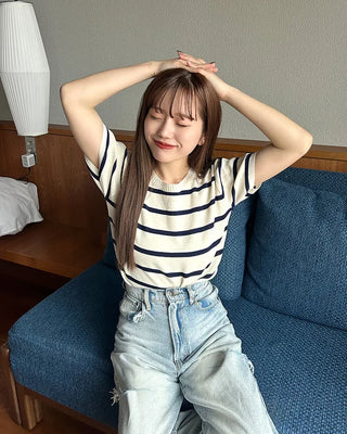 Striped short-sleeved knit