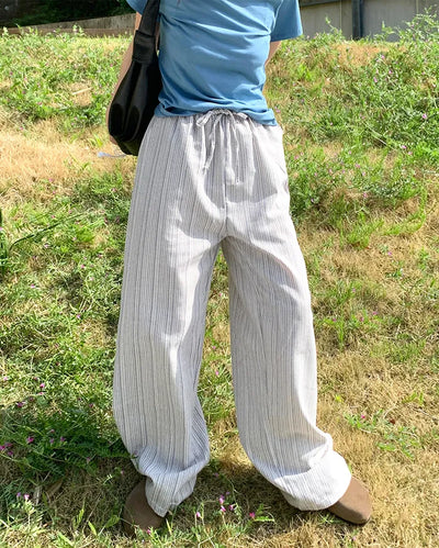 Linen striped banding pants
