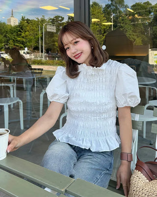 Smoked Frill Puff Blouse