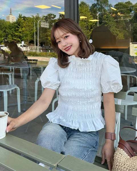 Smoked Frill Puff Blouse