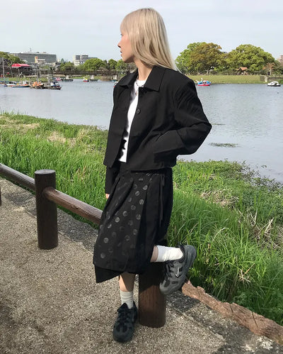 Dot Wrap Point Midi Skirt