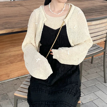 Ribbon detail knit bolero