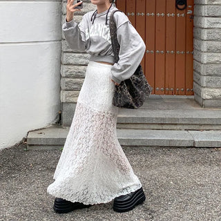 Lace flared long skirt