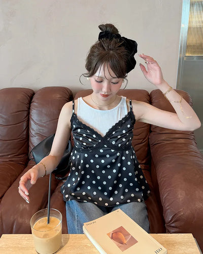Satin mini polka dot frill camisole