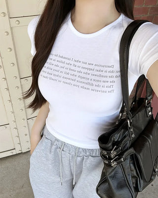 Mini lettering short-sleeved T-shirt