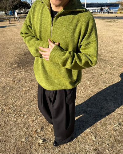 High-neck half-zip knit