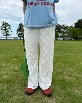 Flower Diamond Punching Easy Pants