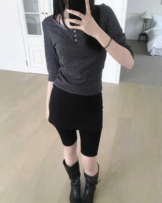 star button mid sleeve tee (3color)