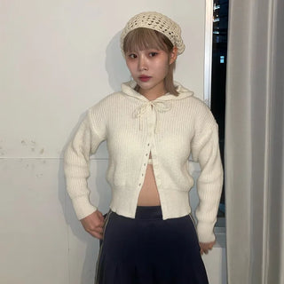 Cropped knit hoodie cardigan