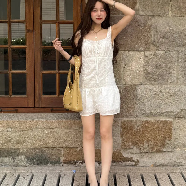 Flower lace camisole mini dress