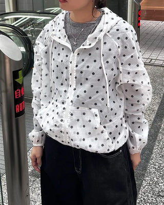 Loose-fit polka dot hooded zip-up