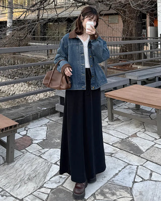 A-line ribbed long skirt