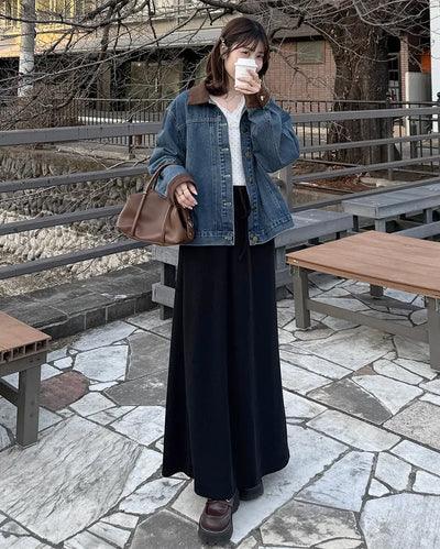 A-line ribbed long skirt