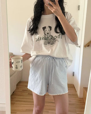 Oversized puffy dog ​​short-sleeved T-shirt