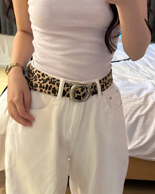 Round leopard belt