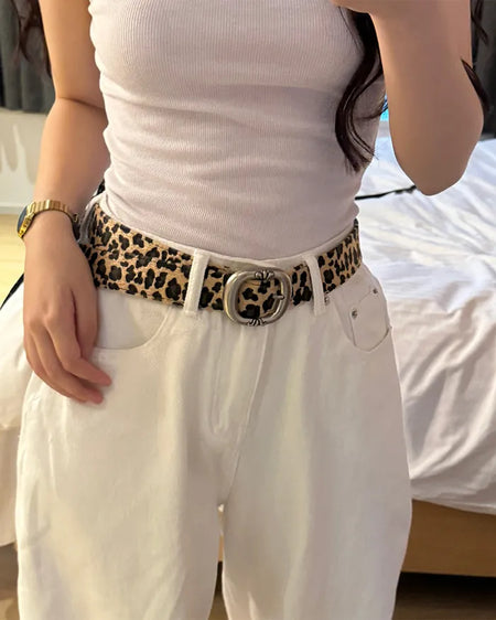Round leopard belt