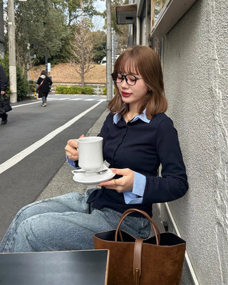 Shirt-layered button cardigan