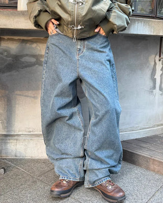 Balloon wide denim pants