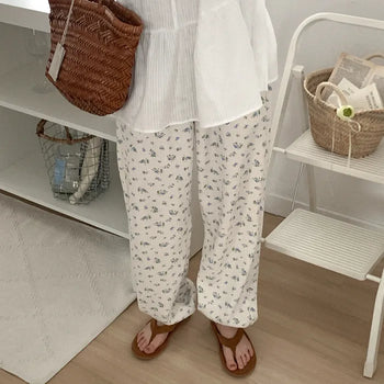 Floral print waffle jogger pants