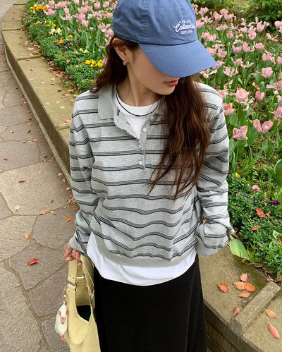 Striped knit polo shirt