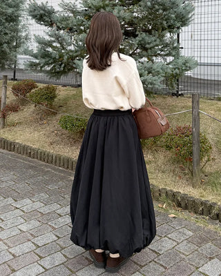 Balloon long elastic waist skirt