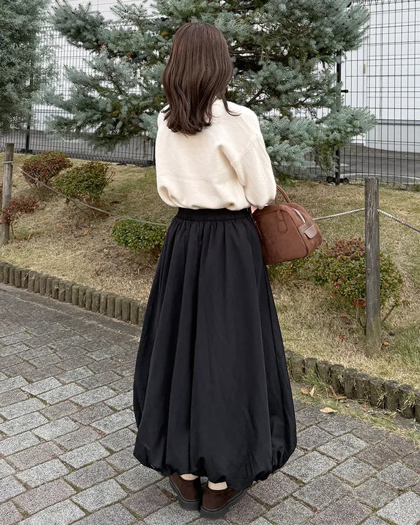 Balloon long elastic waist skirt