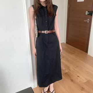 Belted shirt long dress