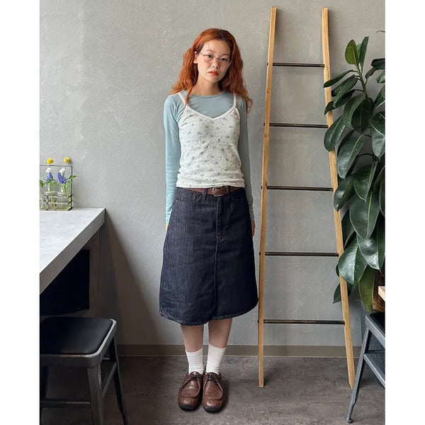 Denim midi skirt