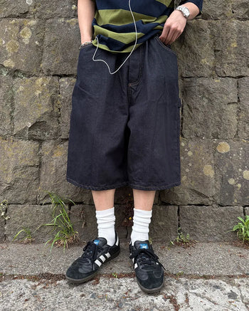 Patchwork denim Bermuda shorts