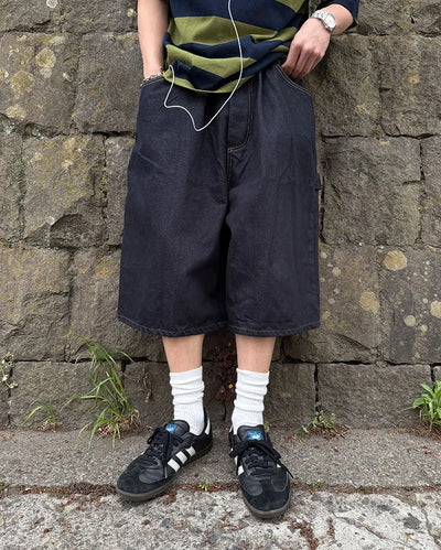 Patchwork denim Bermuda shorts
