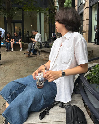 Basic Linen Two-Pocket Short-Sleeve Shirt