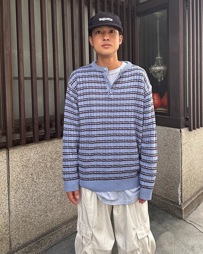 Henley neck striped knit