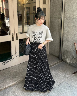 Dot Point Pleated Long Skirt