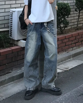 Oil-washed denim pants